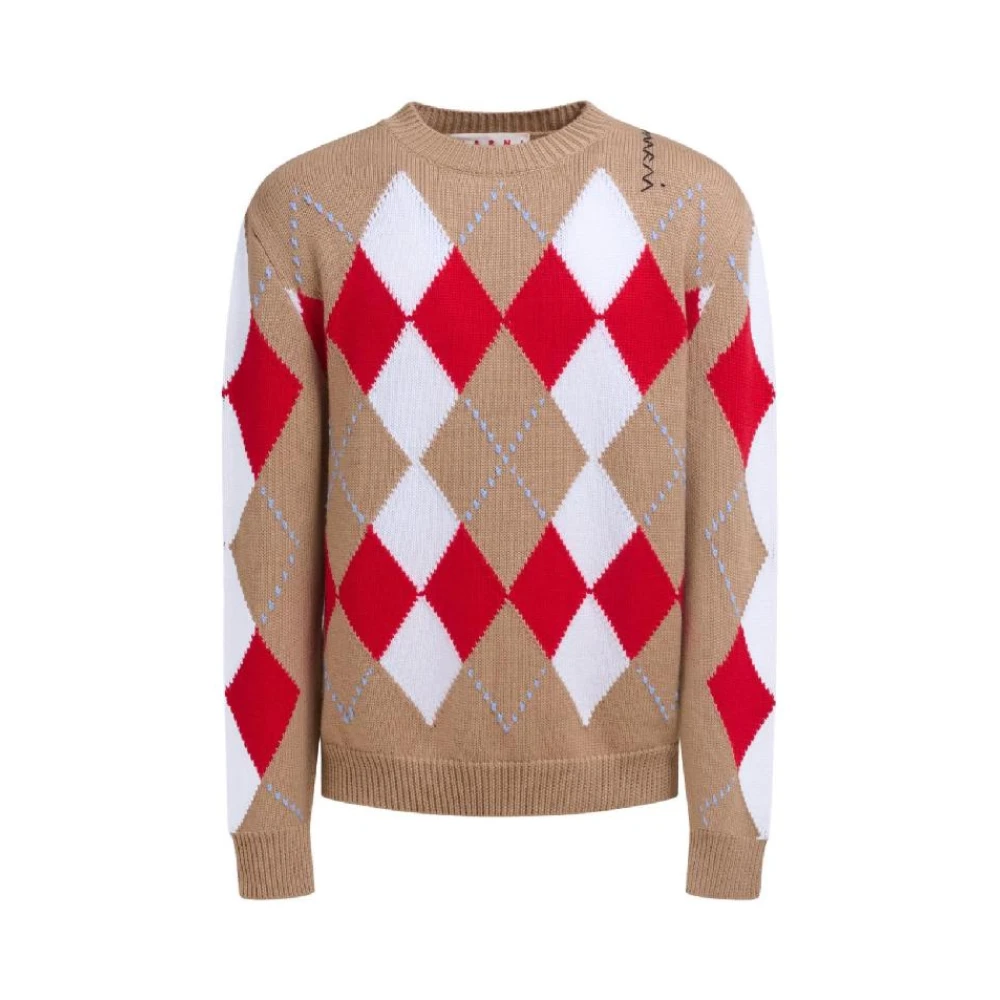 Marni Beige Wol Crew Neck Sweater Multicolor Heren
