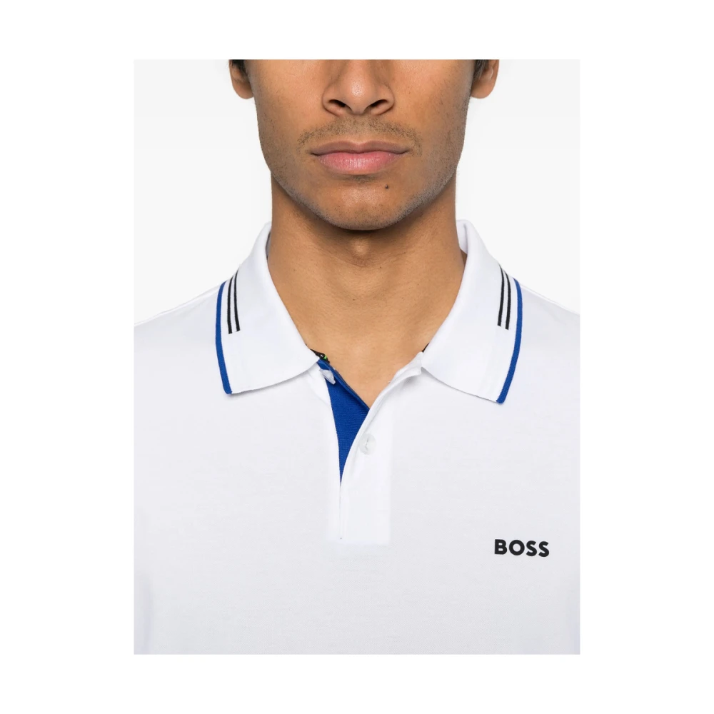 Hugo Boss Witte Geribbelde Korte Mouw Sweater White Heren