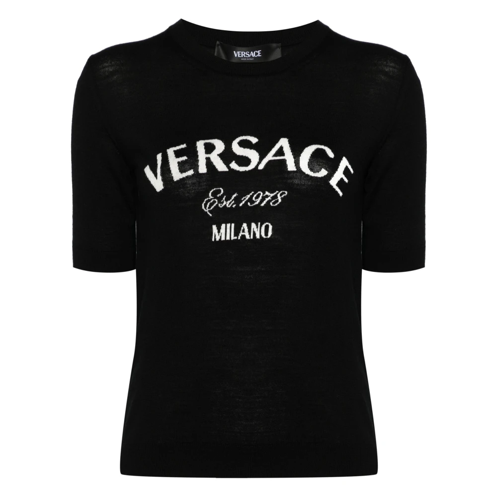 Versace Svart Stickad Tröja Milan Logo Black, Dam