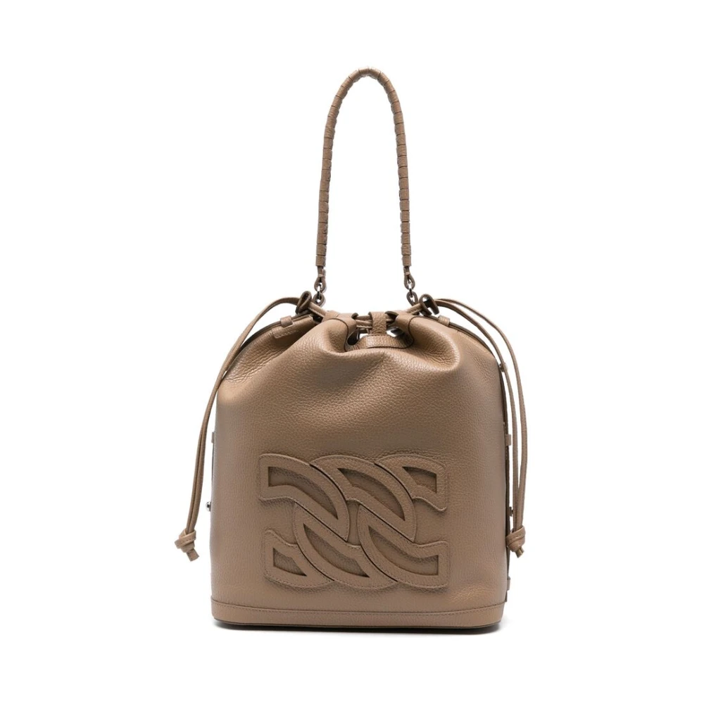 Casadei Taupe Bucket Tas met Koordsluiting Brown Dames