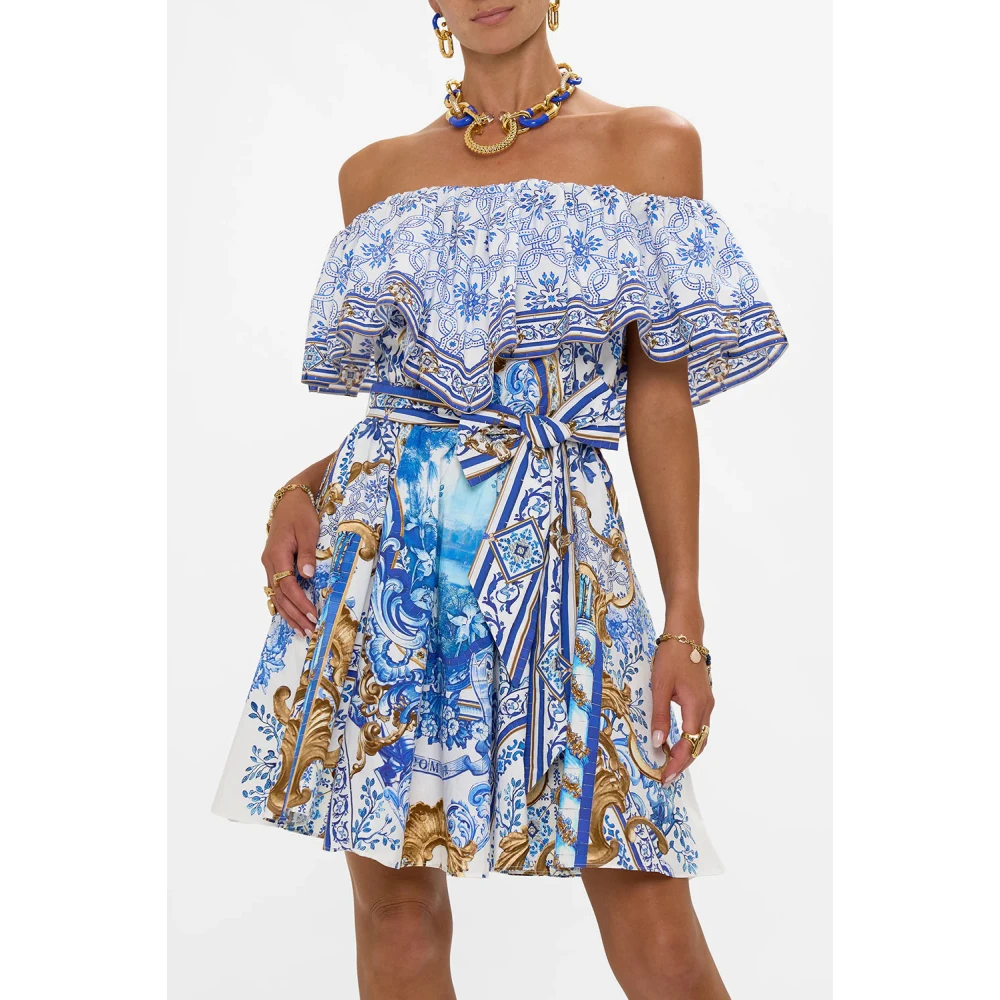 Camilla Portugees-geïnspireerde Frill Korte Jurk Blue Dames