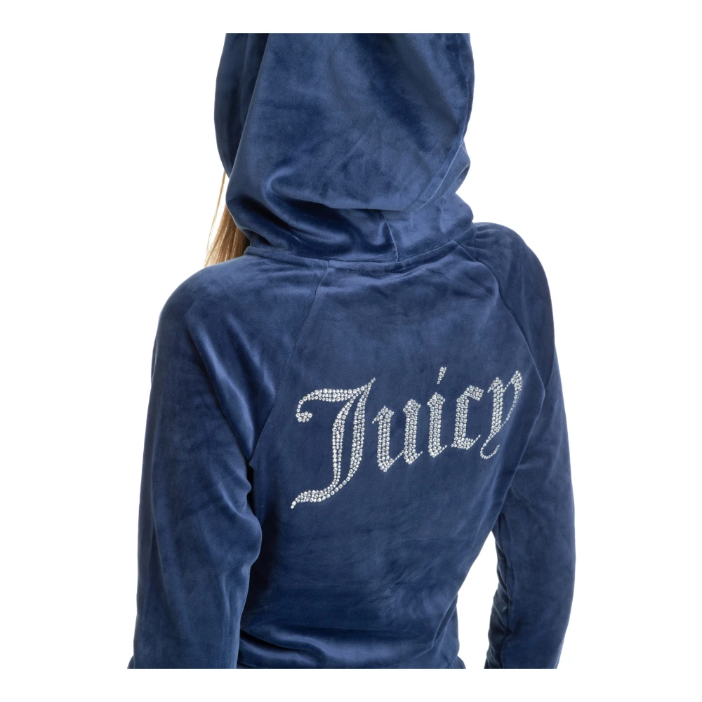 Juicy Couture Trekkoord Rits Effen Logo Hoodie Blue Dames