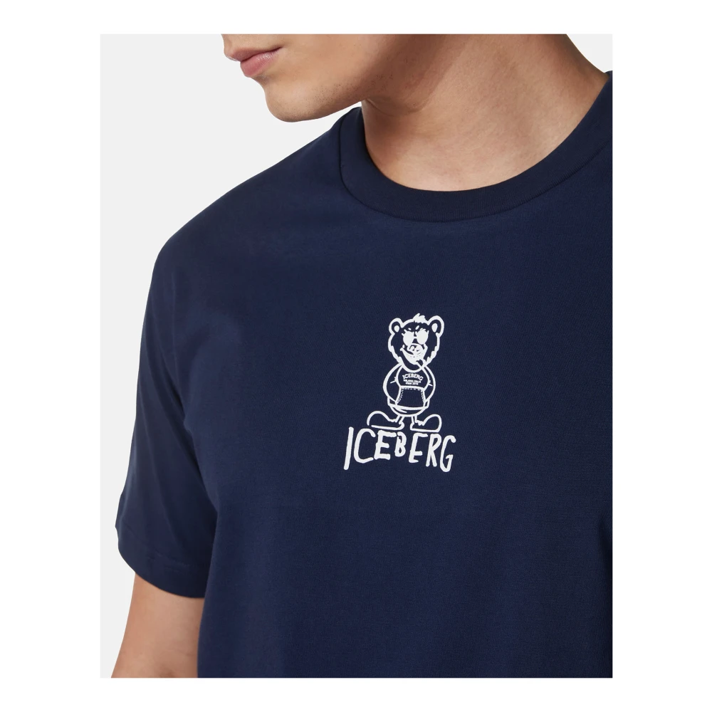 Iceberg Blauw slim fit katoenen T-shirt met beerprint Blue Heren