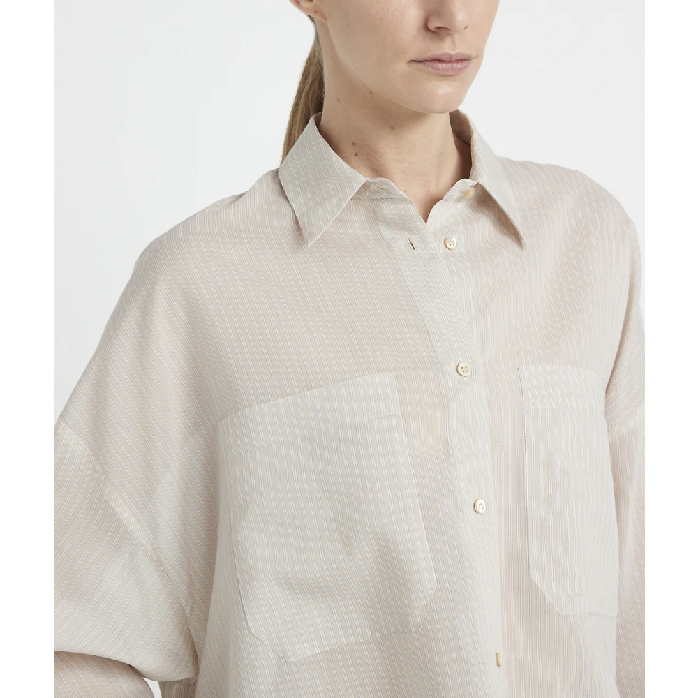 PESERICO Gestreepte katoenen en zijden organza overhemd Beige Dames
