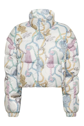 Nylon Cropped Dun Puffer Jacka med Tofsar