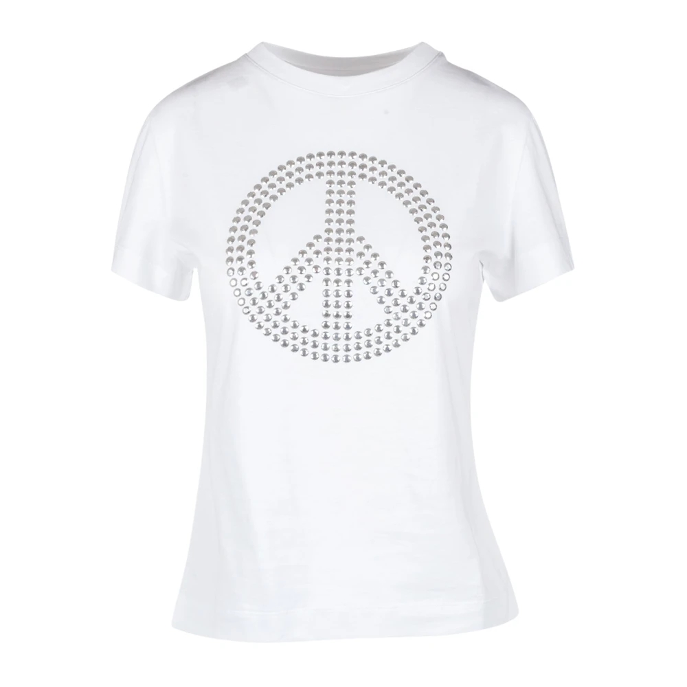 Moschino T-shirt met studs en vredessymbool White Dames