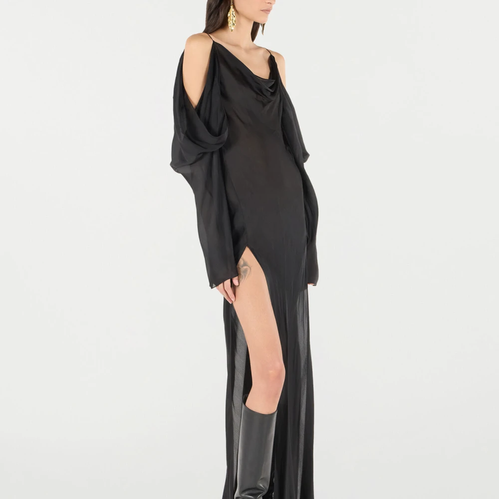 Roberto Cavalli Zijden jurk met koude schouders Black Dames
