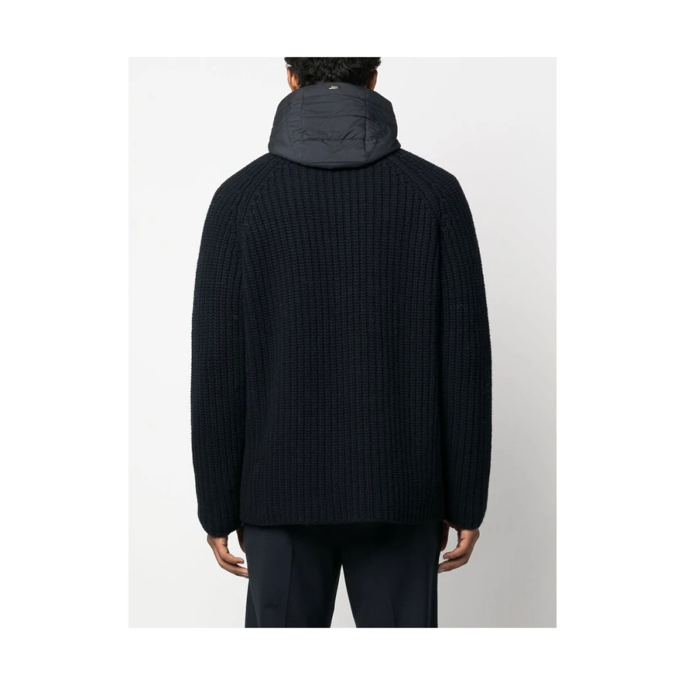 Herno Navy Blauwe Klassieke Hooded Gebreide Trui Blue Heren