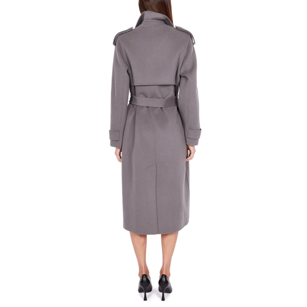 Elisabetta Franchi Grijze Wol Lange Double-Breasted Jas Gray Dames