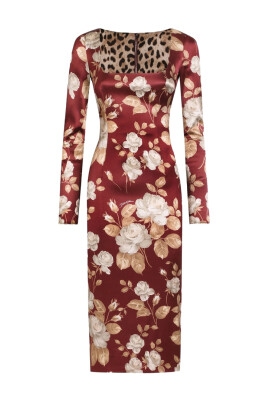 robe-marron-a-imprime-rose-col-carre