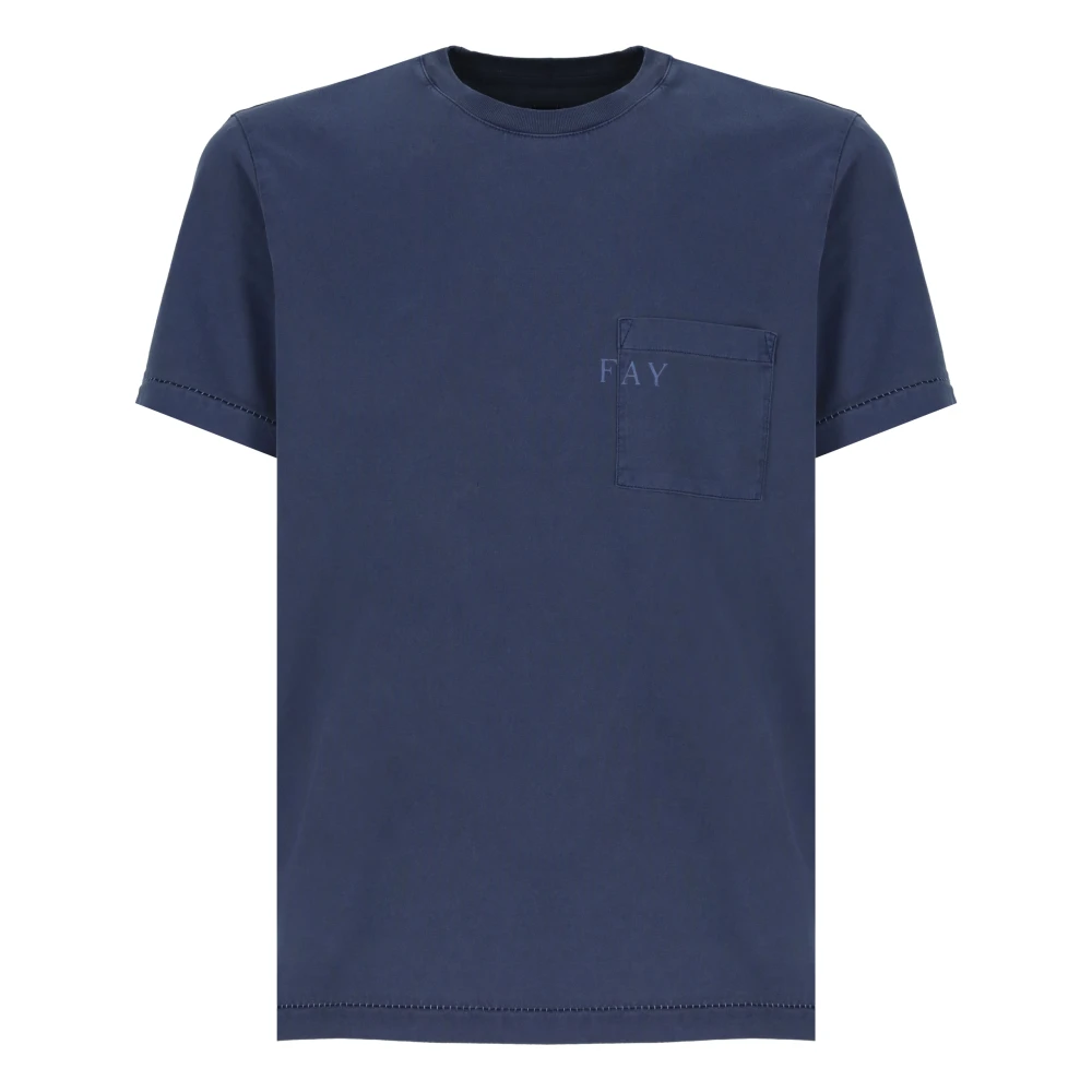Fay Blauw Crewneck T-shirt met Borstzak Blue Heren