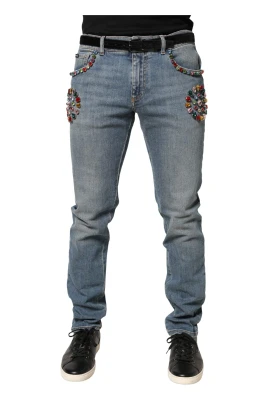 Dekorerade lösa bomullsdenimjeans