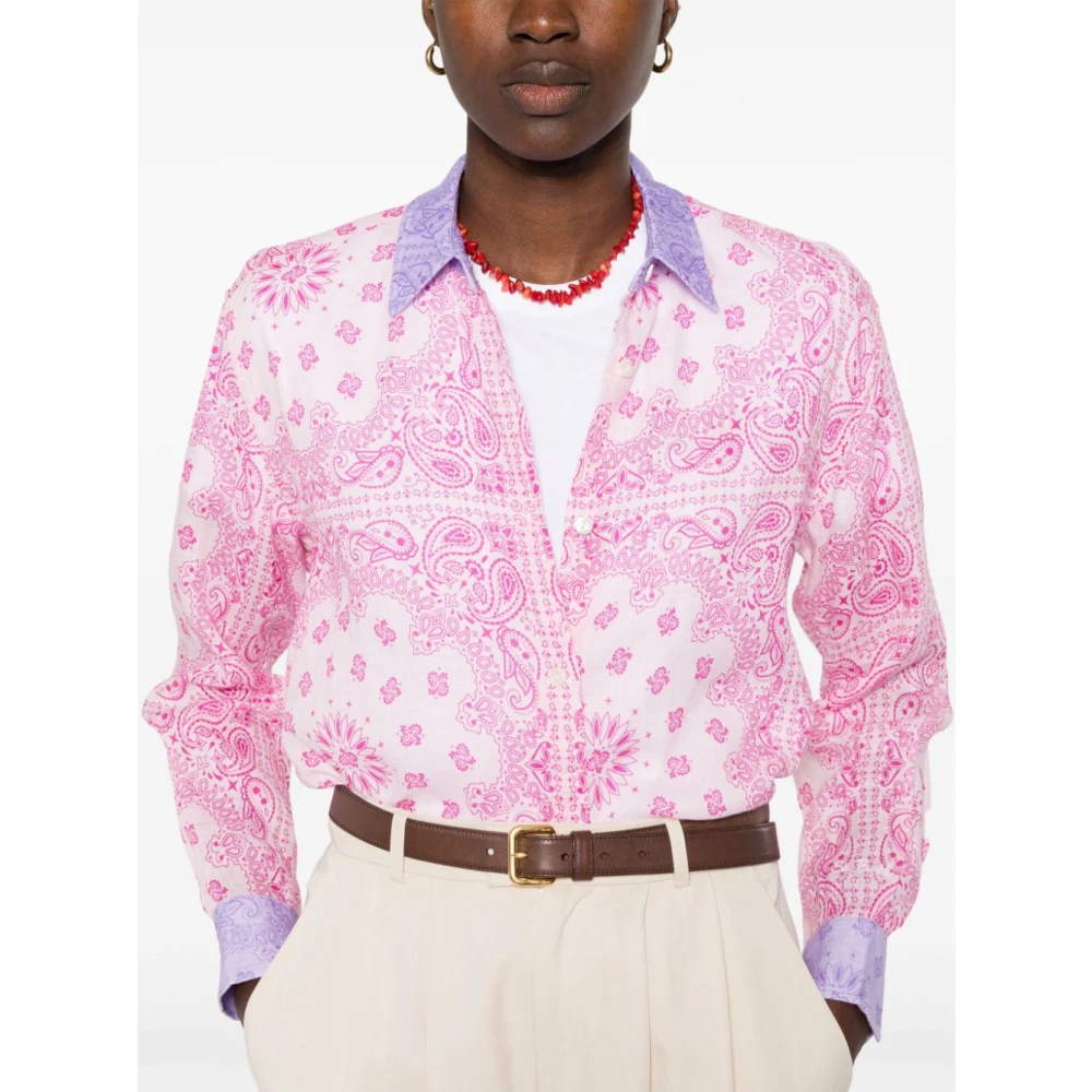 MC2 Saint Barth Roze Paisley Print Linnen Overhemd Pink Dames
