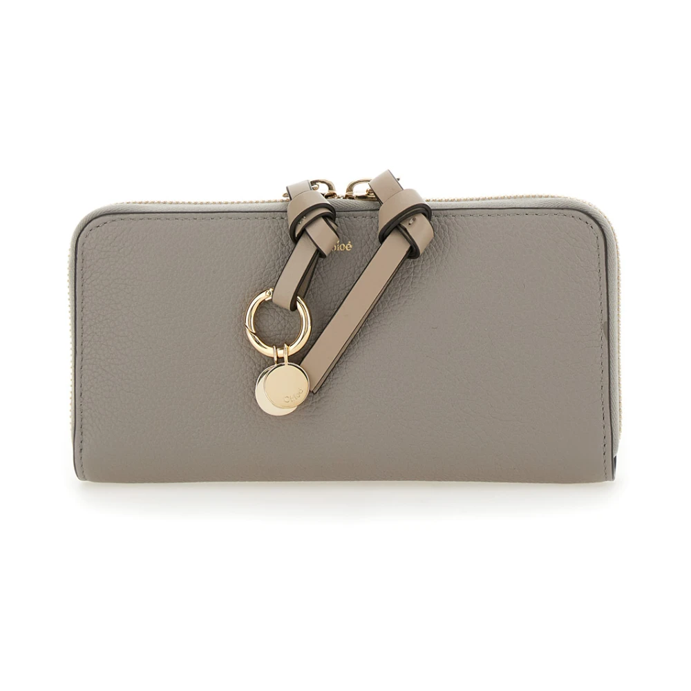 Chloé Grijze Alfabet Logo Charme Leren Portemonnee Gray Dames