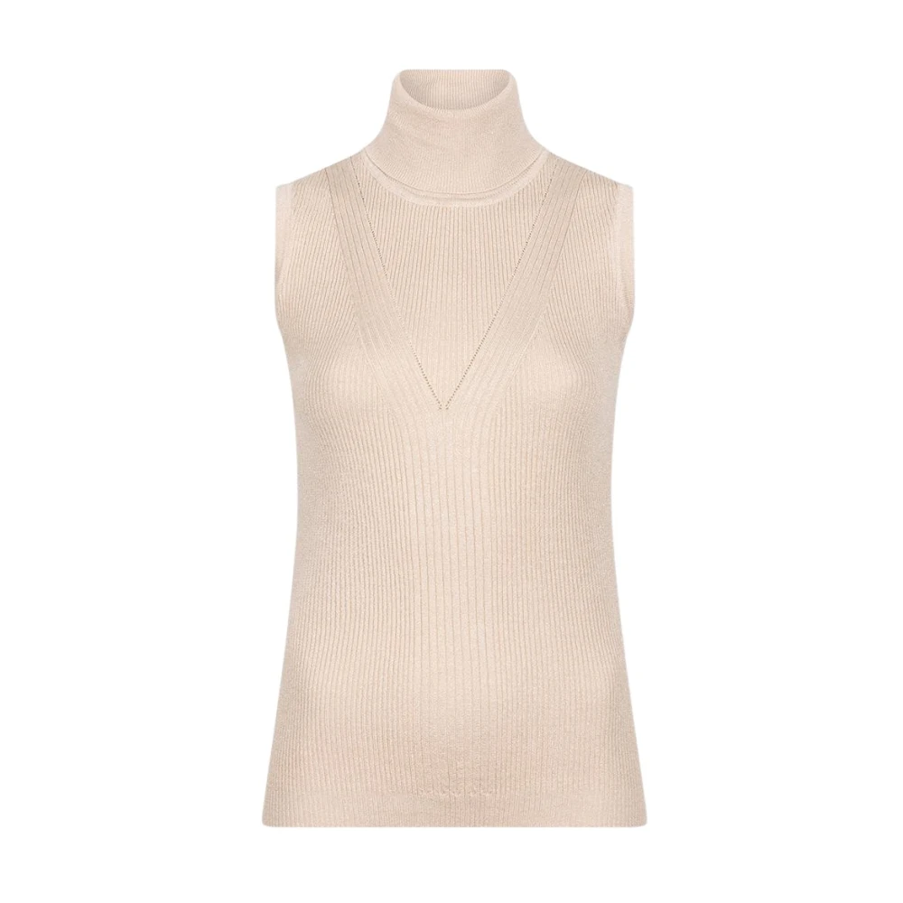 Esqualo Lurex Mouwloze Top Licht Zand Beige Dames