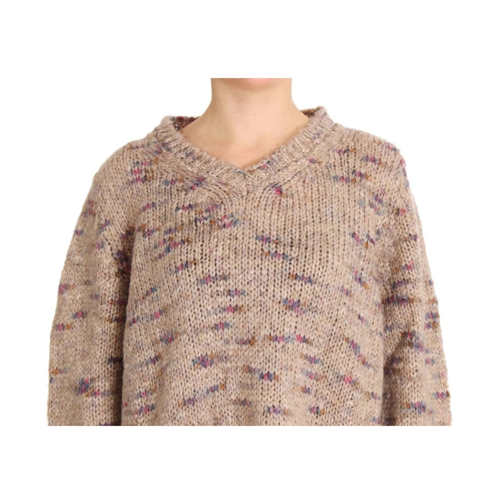 Pink Memories Beige V-hals Oversized Trui Beige Dames