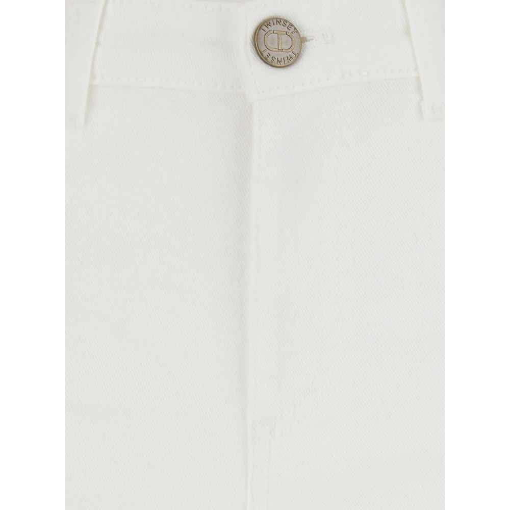 Twinset Wijde witte broek met logopatch White Dames