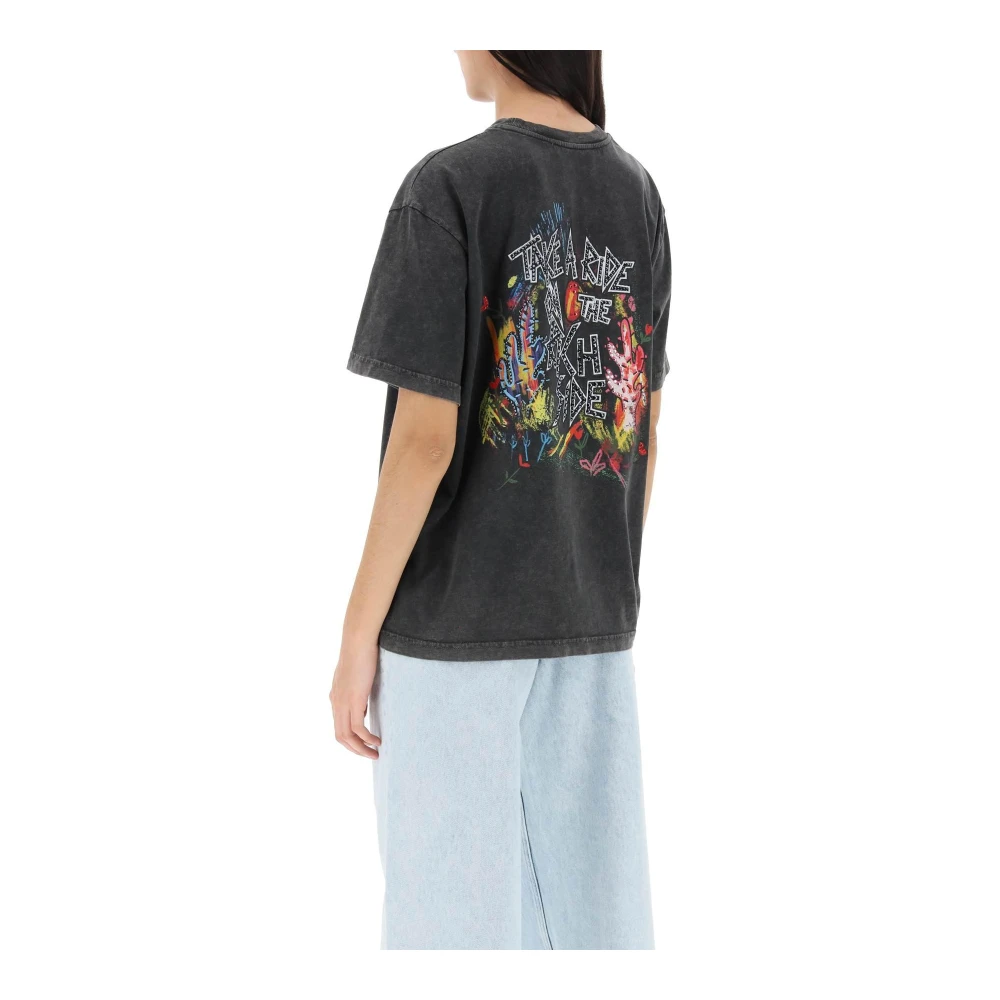 Alessandra Rich Oversized T-shirt met grafische print en strass-steentjes Gray Dames