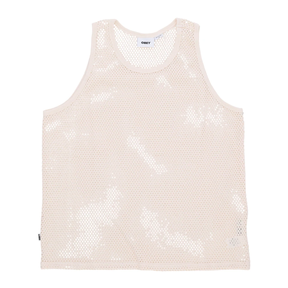 Obey Men's Beige Sleeveless Tops, S, Mesh Tank Top Unbleached Cotton