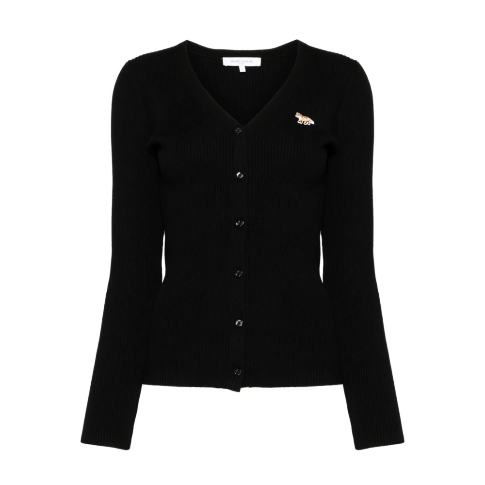 Maison Kitsuné Zwarte Fijn Geribbelde Vest Gebreide Kleding Black Dames