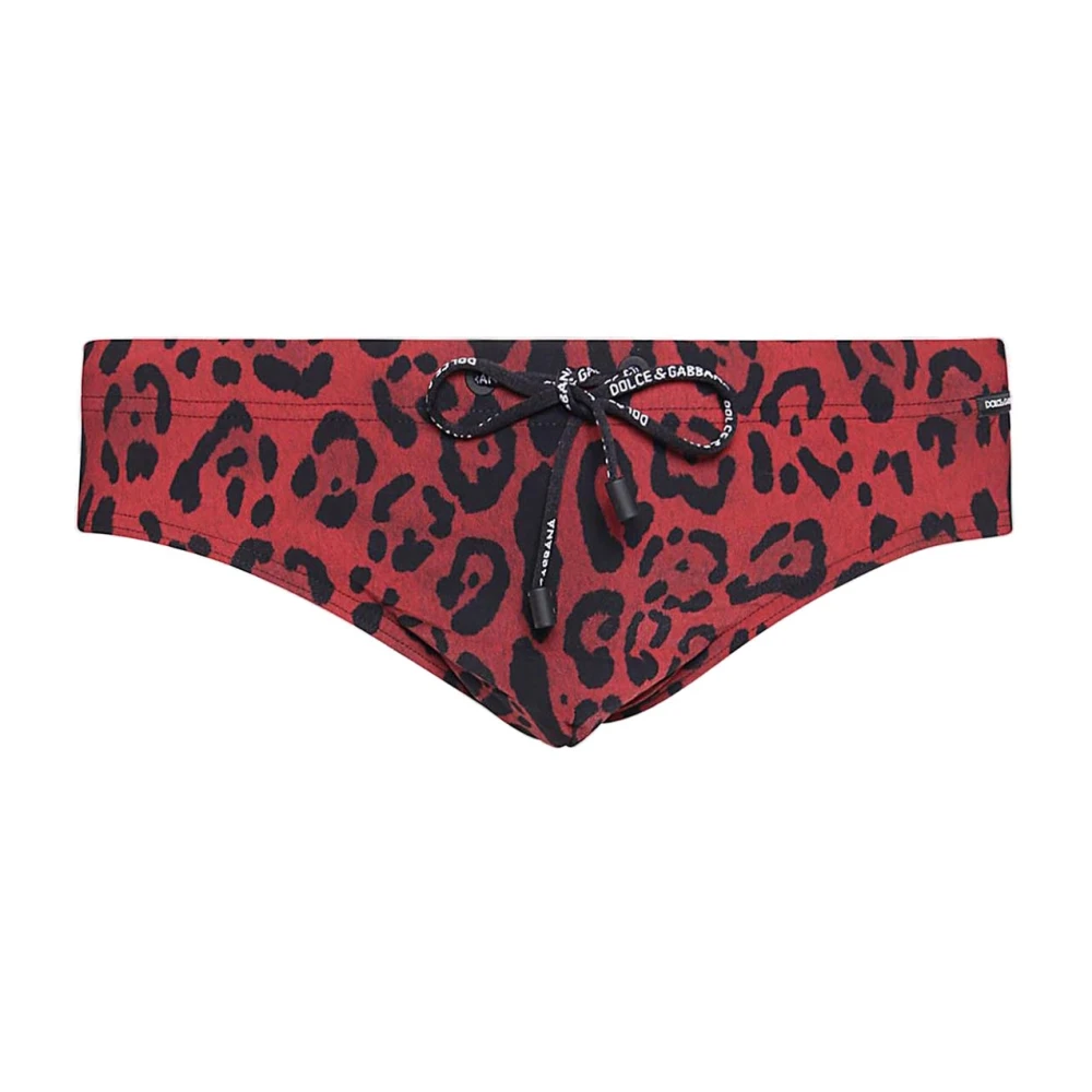 Dolce & Gabbana Leopard Print Swim Briefs Red Heren