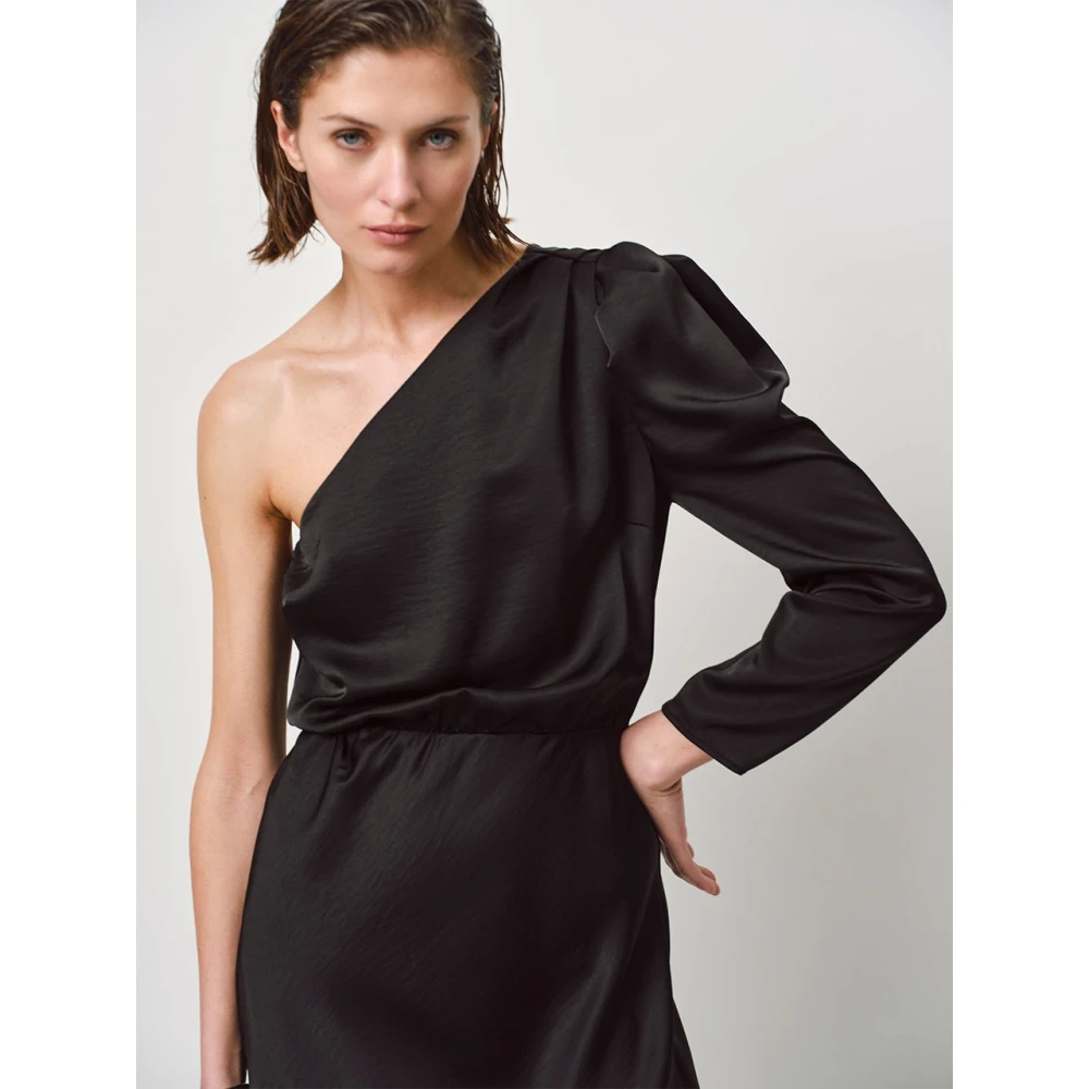 Dante 6 Zwarte Off-Shoulder Avondjurk met Split Black Dames