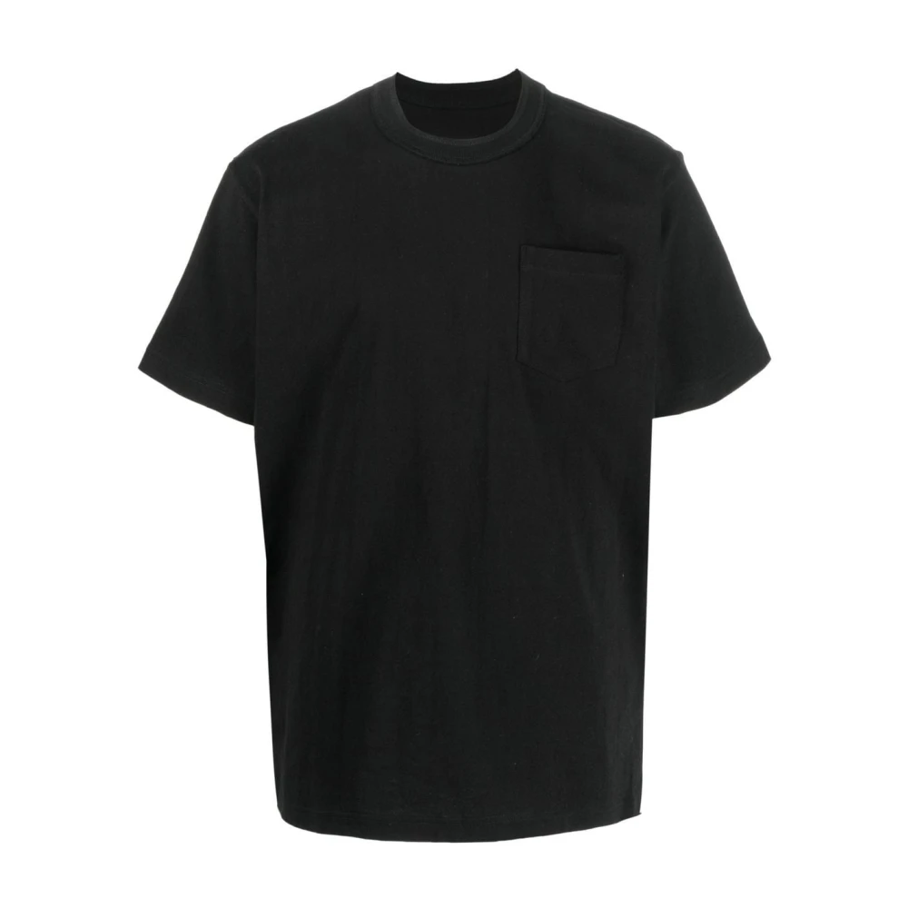 Sacai Zwart T-shirt met zijrits en logo print Black Heren