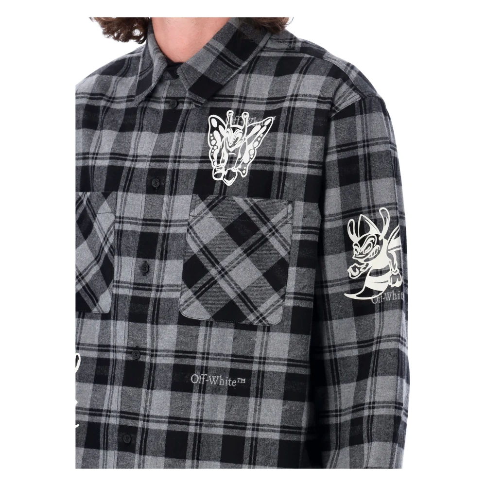 Off White Karaktercontrole Flanellen Shirt Zwart Wit Black Heren