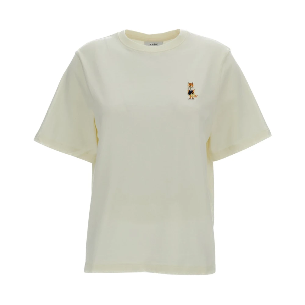 Maison Kitsuné Women's Beige T-Shirts, Xs, Embroidery T-Shirt