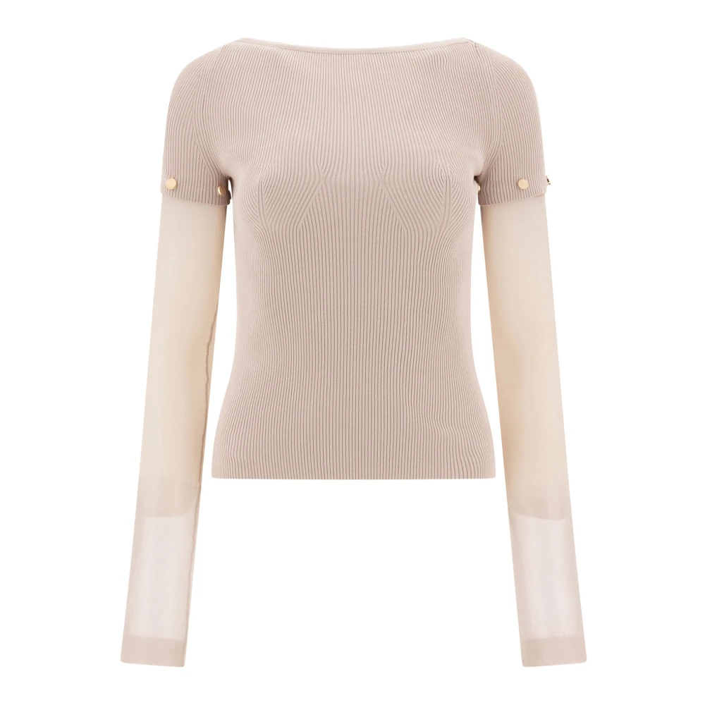 Sportmax Beige T-Shirt Casual Style - Female - Round-Neck Knitwear - Beige - S - Knitwear