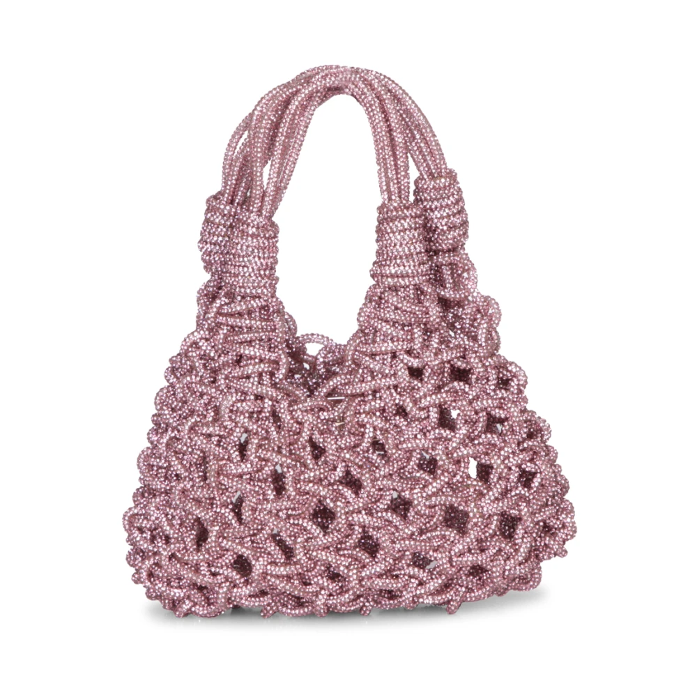 Hibourama Luxe Mini Macramé Kristal Tas Pink Dames