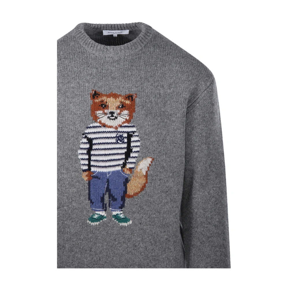 Maison Kitsuné Vos Intarsia Trui Vest Gray Heren