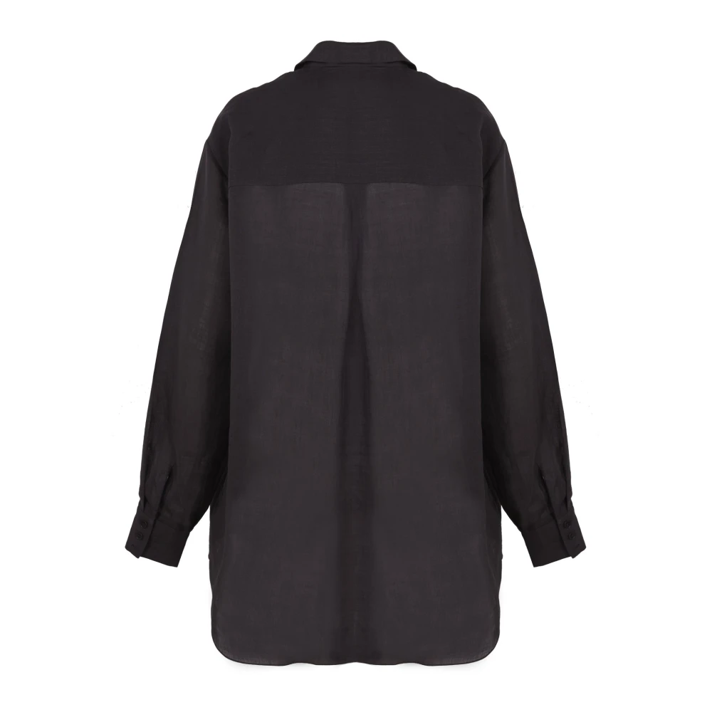 Cortana Dennis oversized shirt in zwart ramie Black Dames