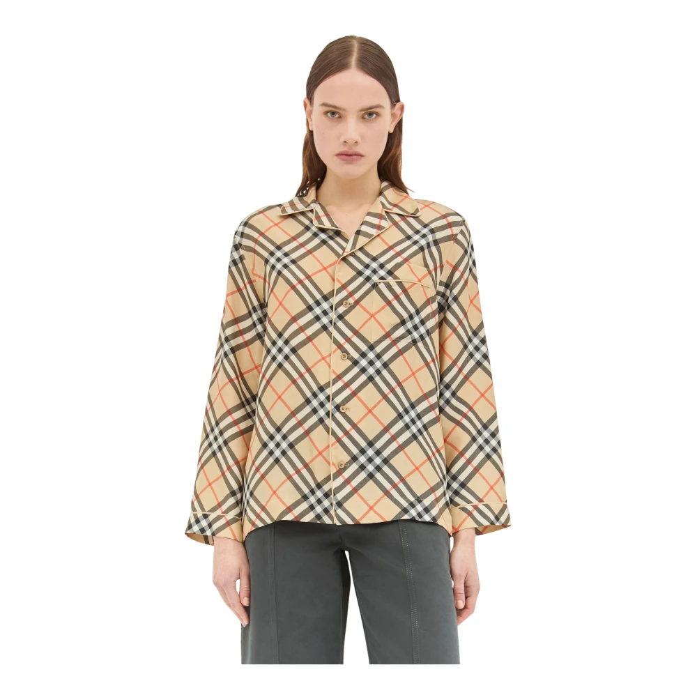 Burberry Women's Beige Silk Check Pyjama Shirt - Shirts - 2XS - Blouses & Shirts
