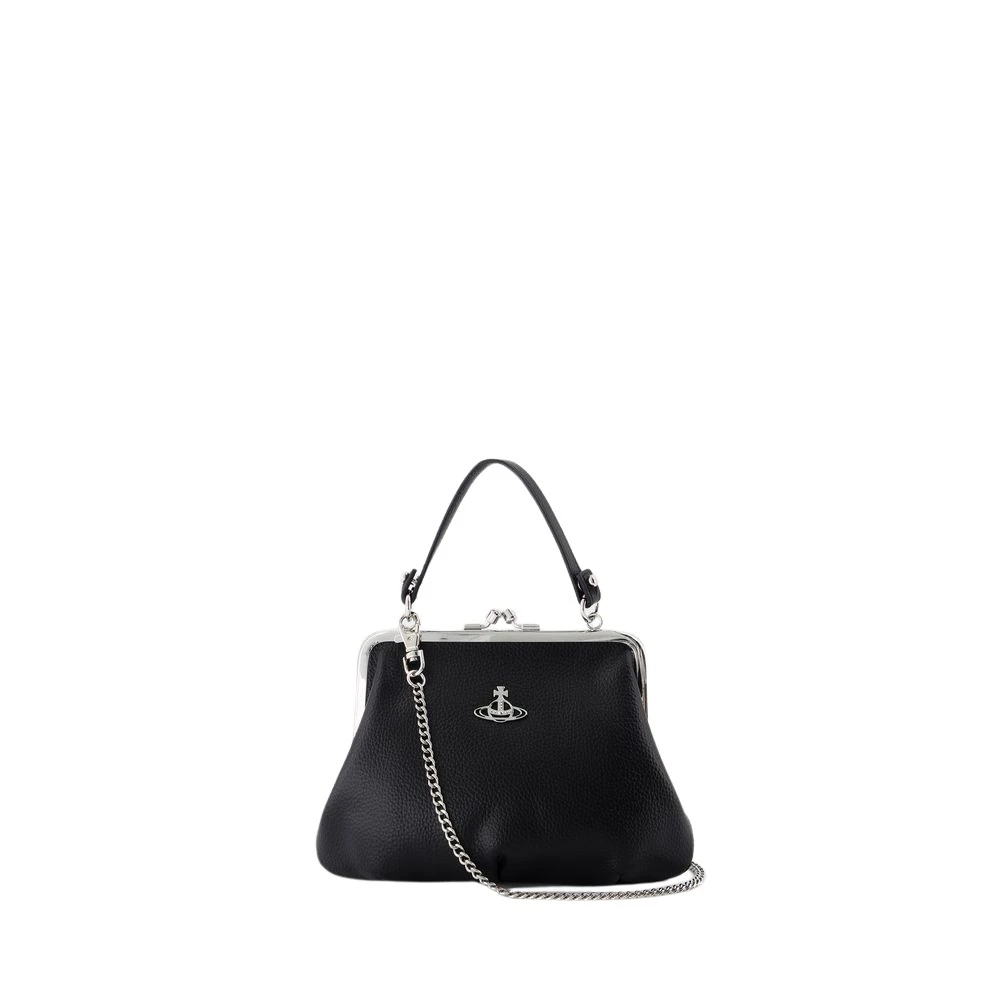 Vivienne Westwood Zwarte Leren Frame Portemonnee met Ketting Black Dames
