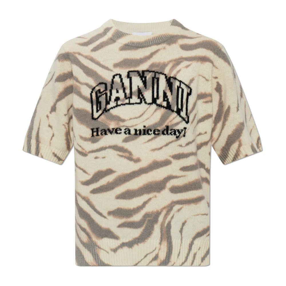 Ganni Top Con Estampado Animal Tops Mujer Beige S