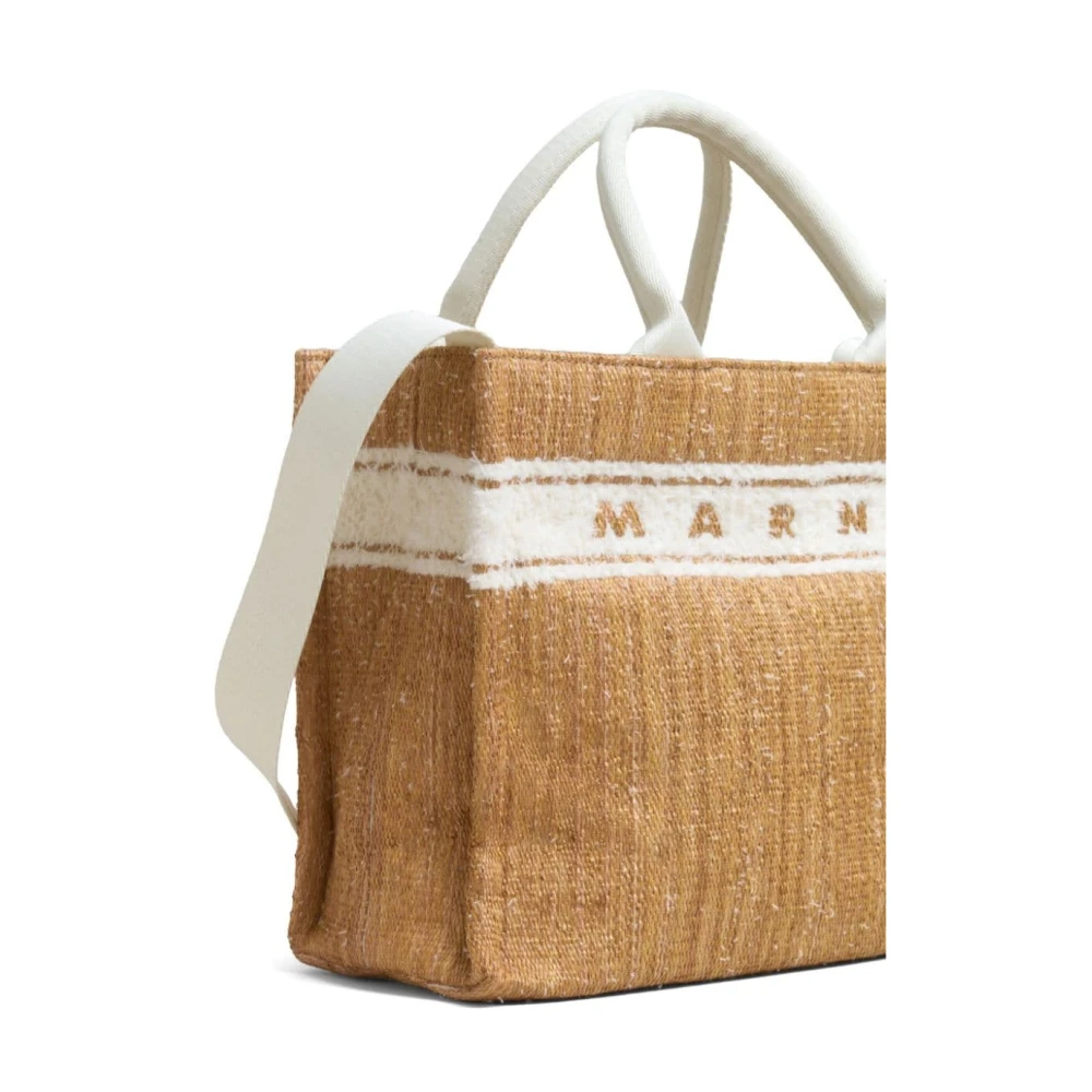Marni Bruine Raffia East West Tote Tas Brown Dames