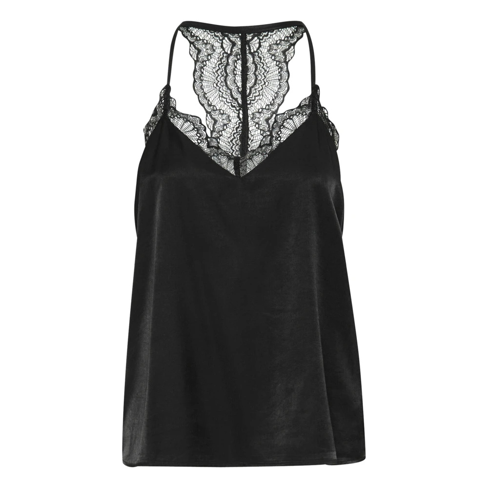 Cream Elegante Fijne Kant Top in Pitch Black Dames