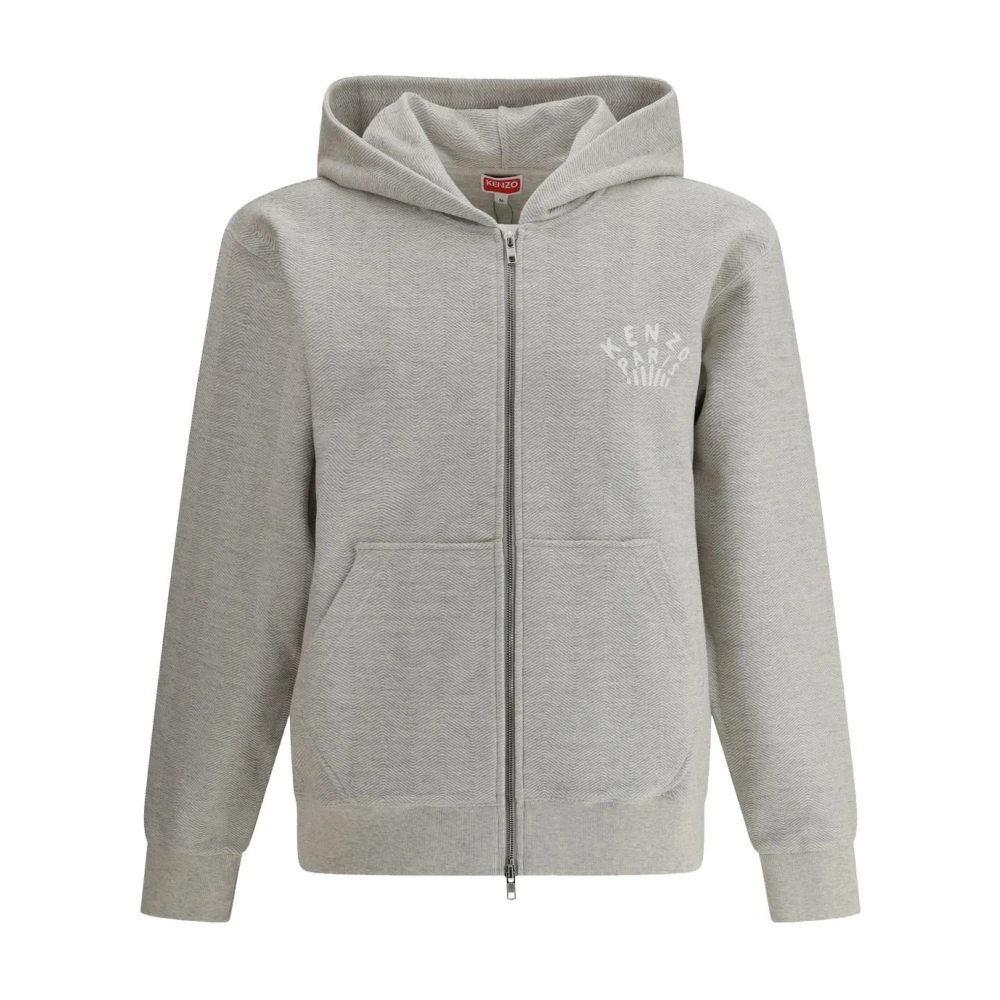 Kenzo Grijze Logo Print Hoodie Sweater Gray Heren