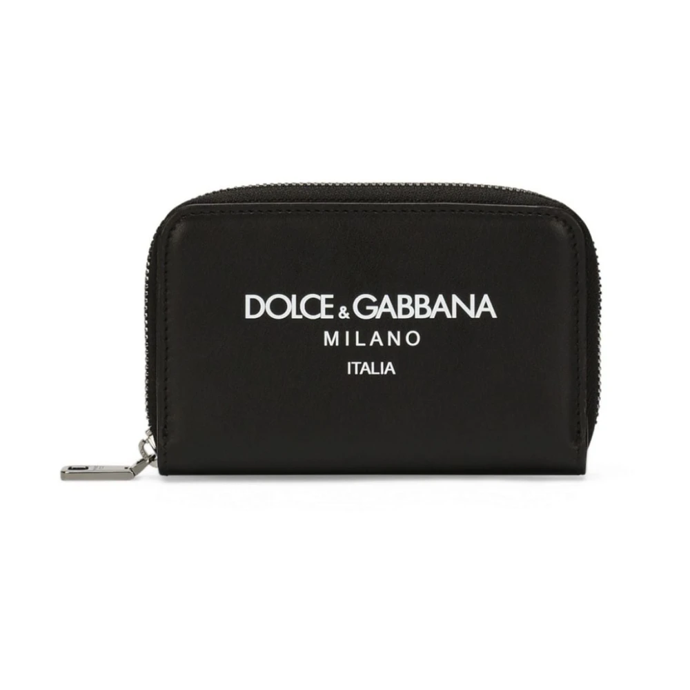 Dolce & Gabbana Logo Print Rits Portemonnees Black Heren