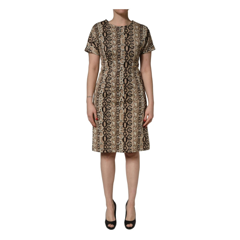 Dolce & Gabbana Vrouw Multicolor Kleedjes Dames, Veelkleurig, S, Katoen, Dg Logo Chain Short-Sleeve Sheath Dress