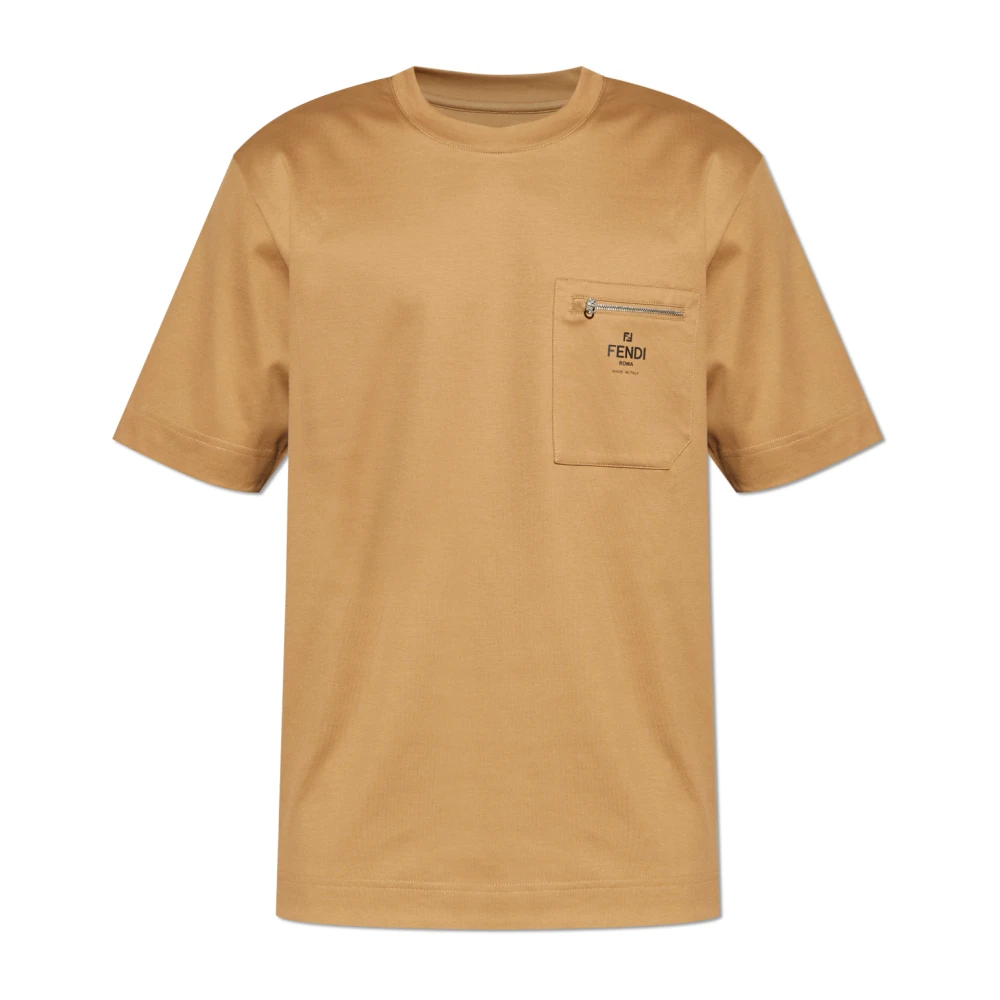 Fendi Men's Beige T-Shirts, L, Pocket T-Shirt