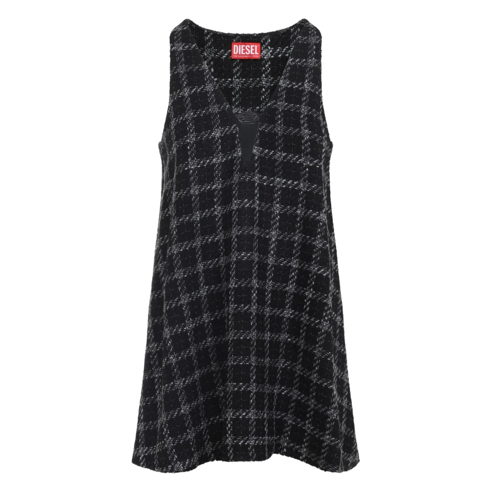 Diesel Women's Black Tweed Sleeveless V-Neck Dress
