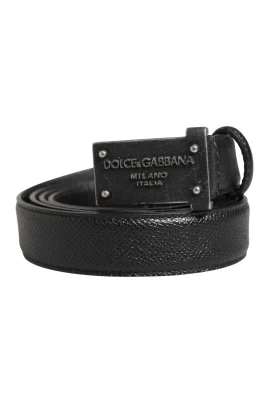 Calf Leather Logo Metal Buckle Belt