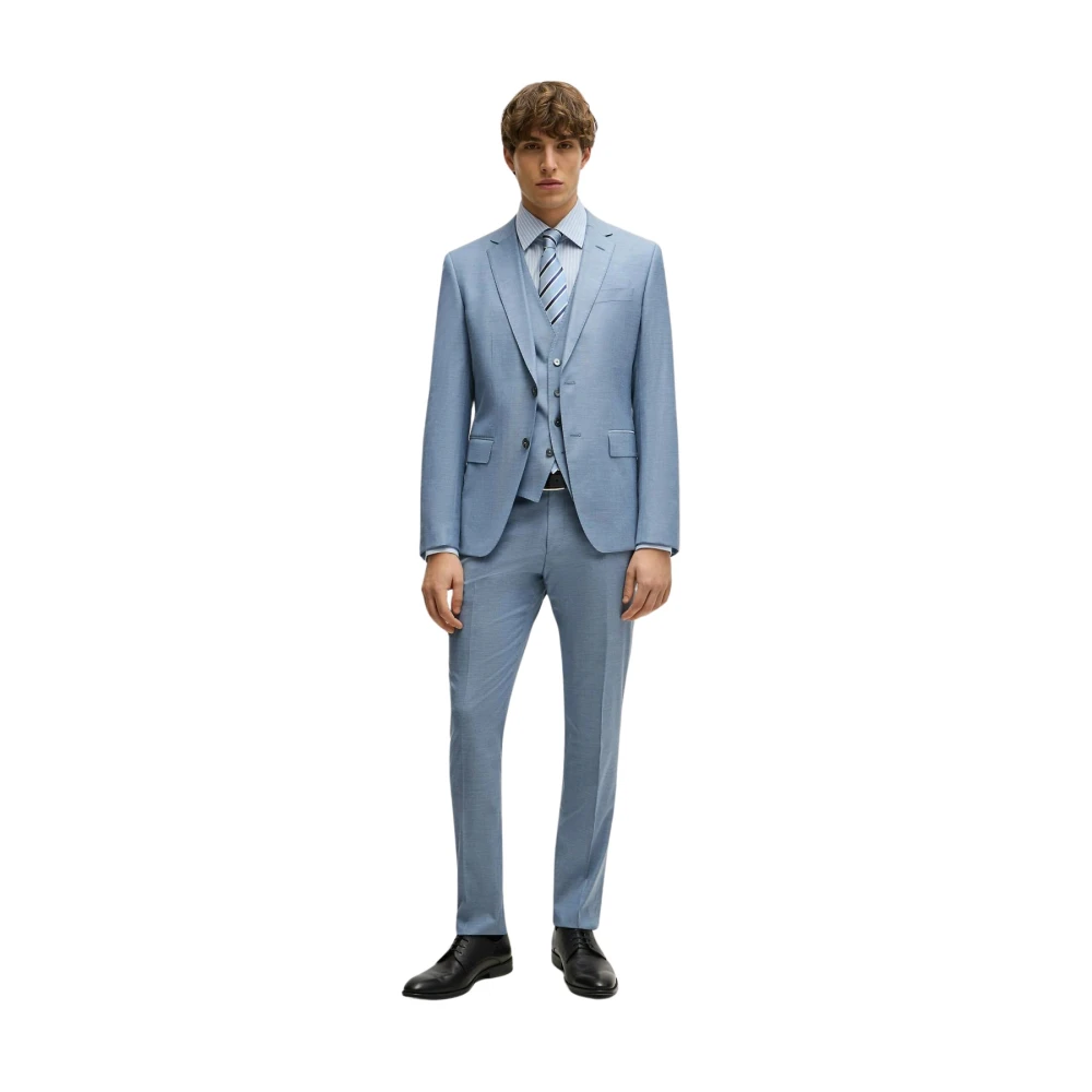 Boss Single Breasted Suits Blue Heren