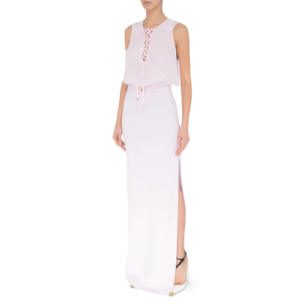 Elisabetta Franchi Lila Lange Jurk met V-hals Purple Dames