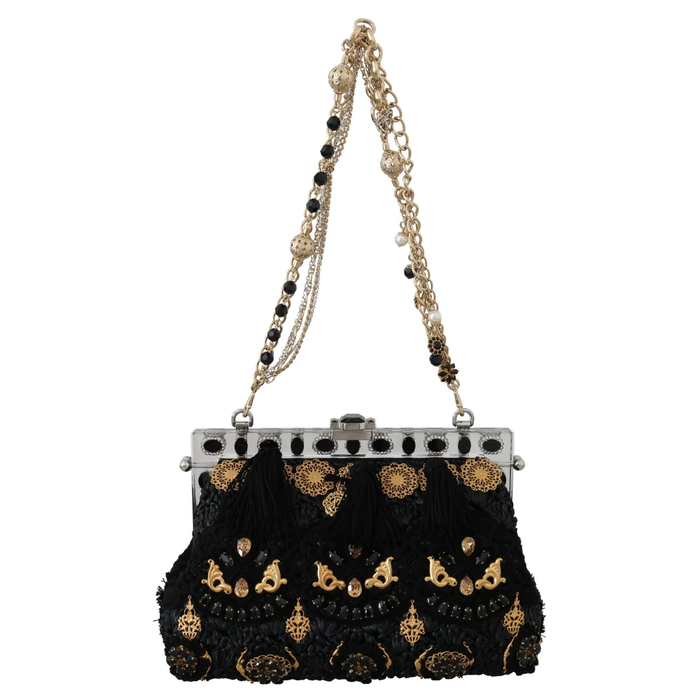 Dolce & Gabbana Zwarte Kwast Gouden Barok Kristal Avond Clutch Black Dames