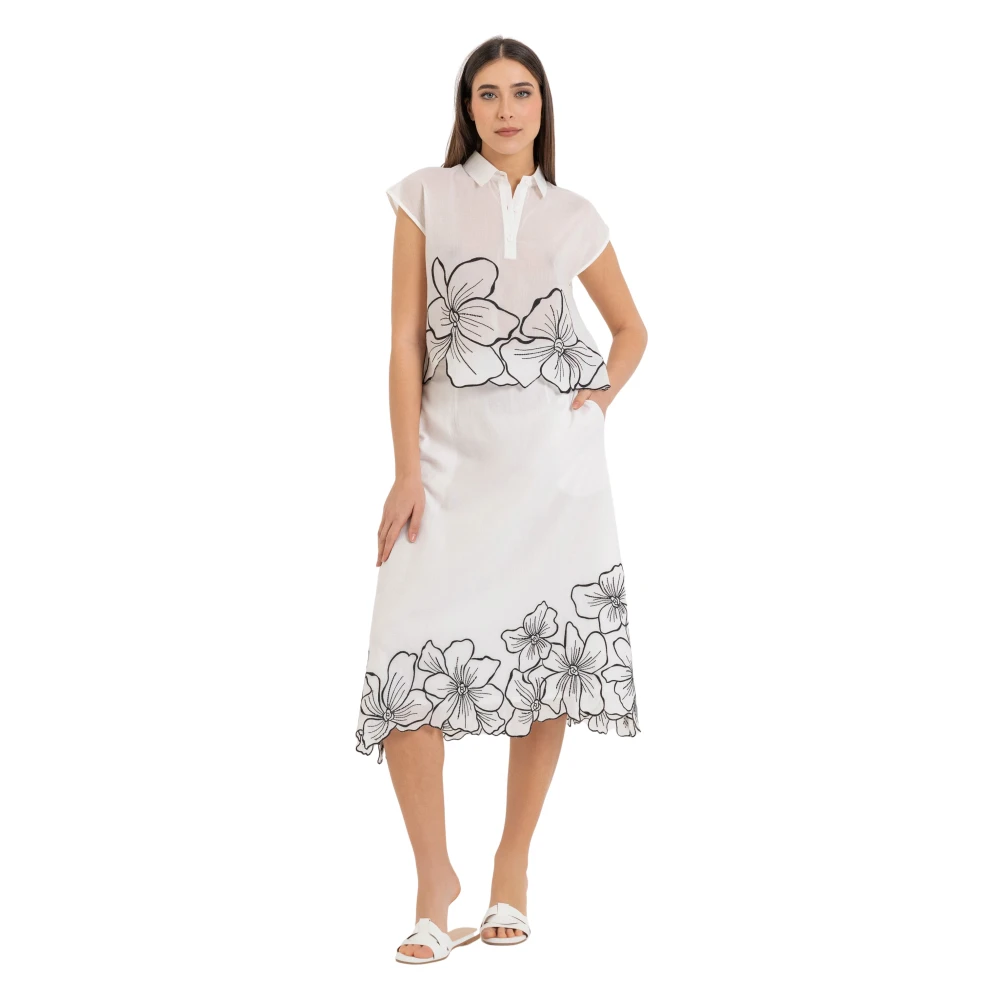 Kocca White Midi Cotton Skirt With Floral Embroidery - Female - Midi Skirts - Xs - Skirts