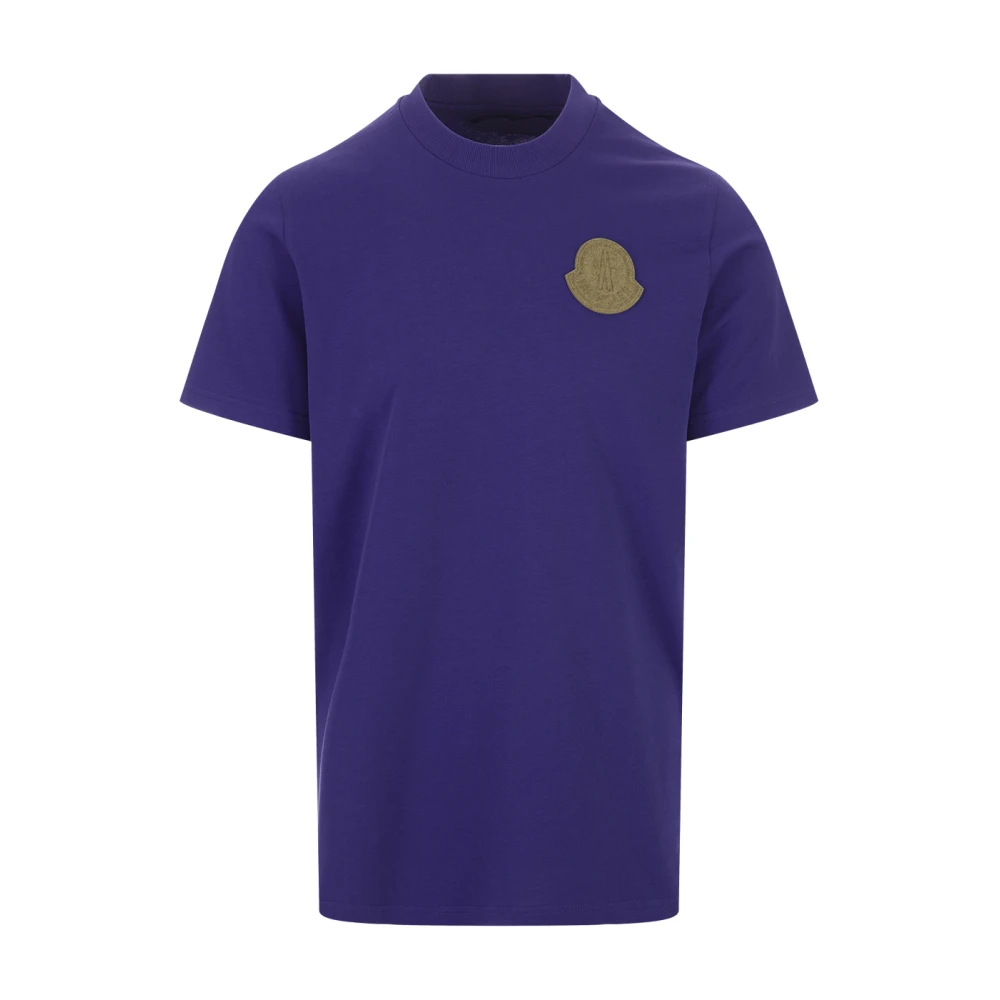 Moncler Paarse Katoenen T-shirt met Logo Patch Purple Heren