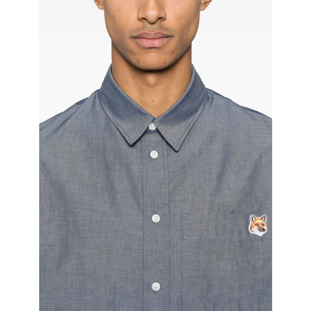 Maison Kitsuné Blauwe Button-Up Shirt met Borstzak Blue Heren